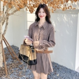 学院风格子衬衫套装女2025秋季新款韩系小个子气质减龄短裙两件套，女装套装/套裙，2C012