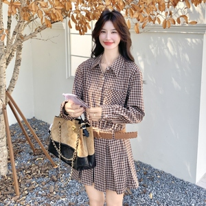 学院风格子衬衫套装女2025秋季新款韩系小个子气质减龄短裙两件套图片