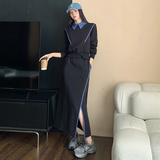 高级感黑色卫衣连衣裙女春秋2025新款休闲收腰别致独特超好看长裙，女装套装/套裙，2C310