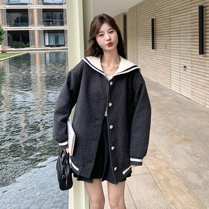 独特漂亮美式撞色波点海军领棒球服外套女春秋2025设计感慵懒夹克图片