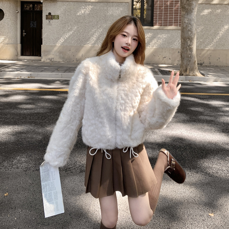 纯白色秋冬皮毛一体外套女仿水貂绒休闲上衣2C353--711#P180K268,女装短外套,2C353