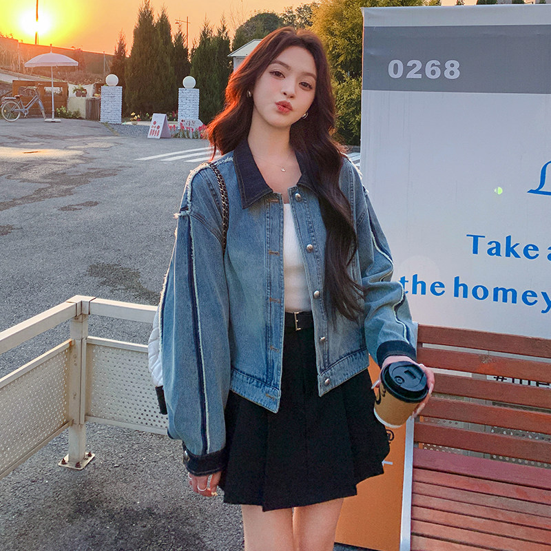 舒适秋季纯色水洗硬汉风春季牛仔短外套短款少女风女春秋小个子,女装短外套,2C092
