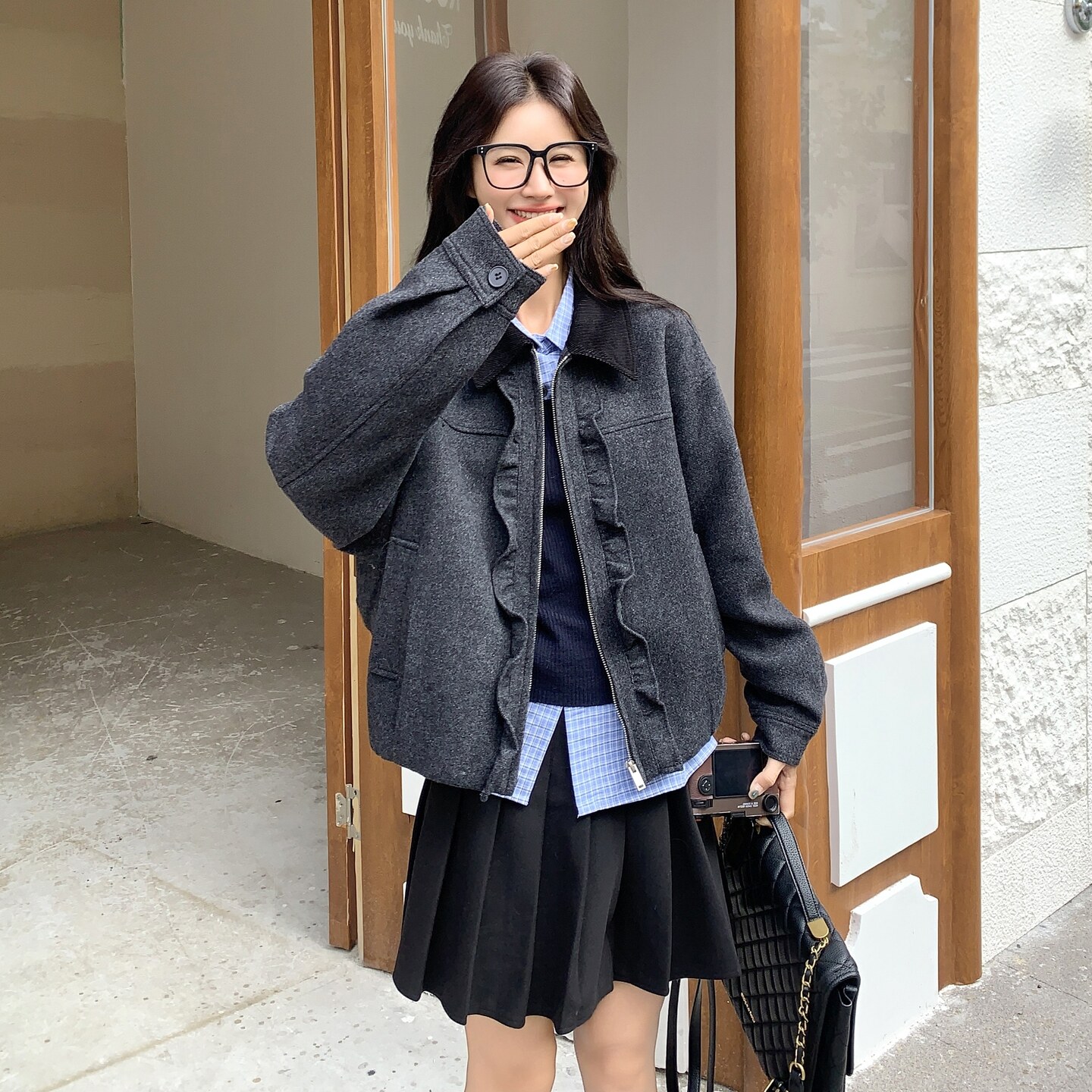 美式复古宽松显瘦翻领工装外套短款夹克女秋冬休闲加厚棒球服,女装短外套,2C166