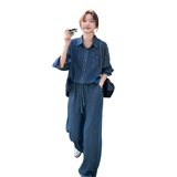 现货牛仔衬衫+阔腿长裤两件套2C206-L166-P175-K238，女装套装/套裙，2C206