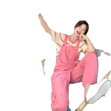 粉色甜美减龄工装背带裤女2025夏季新款韩版显瘦小个子直筒连体裤，女装连体裤，2C177