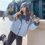 格纹拼接蓝色羽绒服女冬季2025新款小个子巨好看流行90绒外套，女装羽绒服，2C218