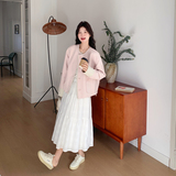 撞色拼接圆领粉色外套女春秋2025新款减龄甜美休闲高级感韩系上衣，女装短外套，2C266