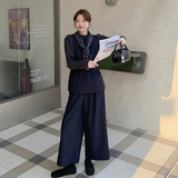 深蓝色韩系马甲休闲裤套装2026新款女早秋大方得体穿搭ootd一整套，女装套装/套裙，2C159