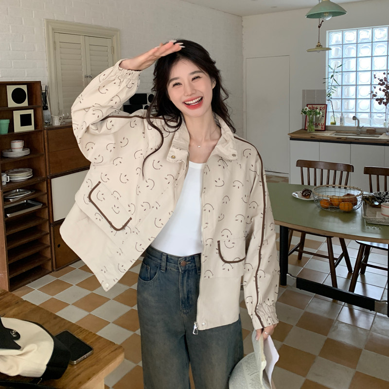 时尚休闲印花风衣外套女2025春秋新款高级感宽松百搭小个子短上衣,女装短外套,2C266