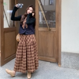 韩系独特套装女秋季2025新款爆款高级感时尚格子半身裙马甲两件套，女装套装/套裙，2C307