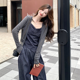 韩系气质通勤休闲风开衫套装女2026秋季新款吊带牛仔阔腿裤三件套，女装套装/套裙，2C159
