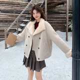 米白色皮毛一体羊羔毛外套女冬季短款夹克加厚棉服6099P225K338，女装棉衣/棉服，2C166