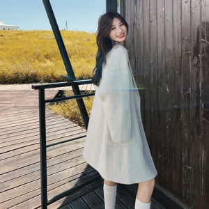 气质翻领双面呢大衣女2025年冬季新款韩系简约中长款显瘦呢子外套图片