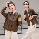 新品现货时髦百搭皮衣女短款高级感皮夹克1C115-2527-P120-K258，女装皮衣，吾爱衣