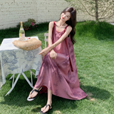 长款汉元素夏季粉色纯欲连衣裙印花长裙吊带水墨仙气夏季春夏古风，女装连衣裙，2C131