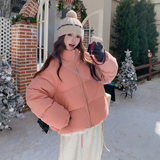 韩系粉色立领羽绒服女冬2025新款超火好看高级小众保暖加厚短外套，女装羽绒服，2C298