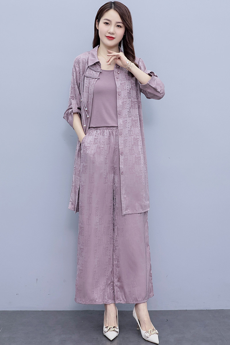 【现货】2025夏装新款时尚休闲宽松显瘦减龄遮肚三件套套装,女装套装/套裙,先锋丽姿