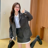 灰色减龄气质小西装套装裙女秋2025新款韩版小个子西服短裙两件套，女装套装/套裙，2C016