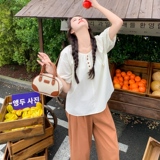 韩版盐系减龄圆领上衣套装女2025夏季新款显瘦阔腿裤子两件套，女装套装/套裙，2C131