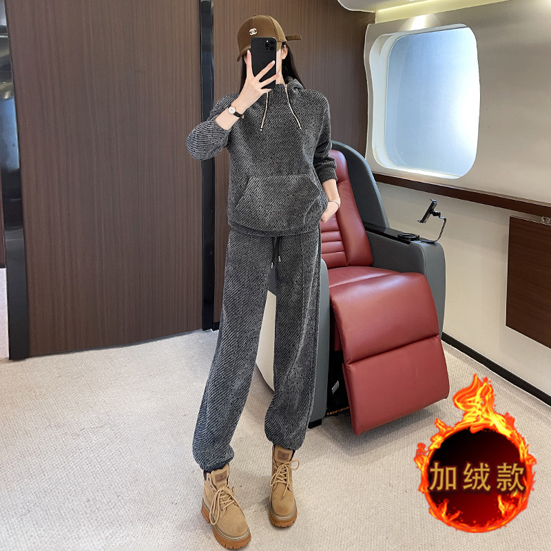 女秋冬气质黑灰色休闲运动套装潮,女装套装/套裙,2C310