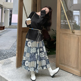 时髦感镂空罩衫吊带内搭复古印花半裙套装女2026秋松弛时尚三件套，女装套装/套裙，2C159