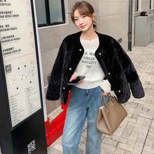 小香风金丝绒黑色棉衣棉服女冬季2025新款流行爆款巨好看加厚外套图片