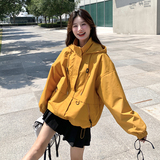 美式复古连帽冲锋衣外套女春秋2025新款显瘦设计感小个子穿搭上衣，女装短外套，2C113