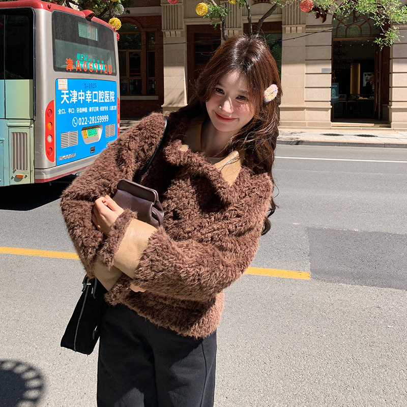 韩版时尚两面穿皮毛一体棉衣外套女2025冬季新款显瘦短款保暖棉服,女装皮草,2C109