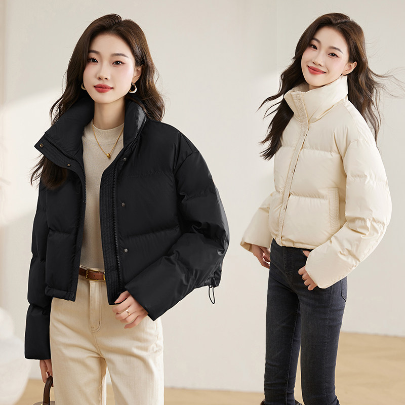 免洗pu皮短款白鸭绒羽绒服女2025冬季新款加厚保暖立领面包服外套,女装羽绒服,衣佳和