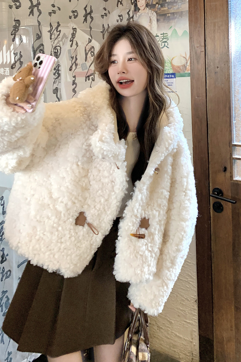 加厚皮毛一体外套连帽小个子短款宽松学院风减龄棉服6085P205K298,女装棉衣/棉服,2C166