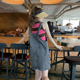 灰色牛仔背带连衣裙女2023夏季新款学院风小个子炸街高级裙子，女装连衣裙，2C177