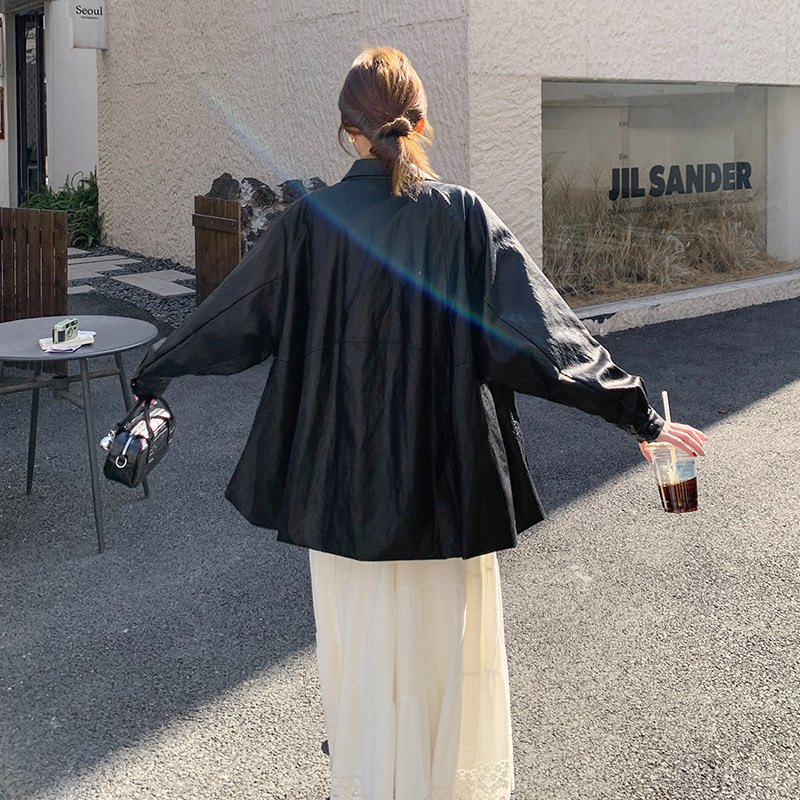 黑色短款百搭PU皮衣外套女2025春秋季新款设计感流行工装夹克上衣,女装衬衫,2C166