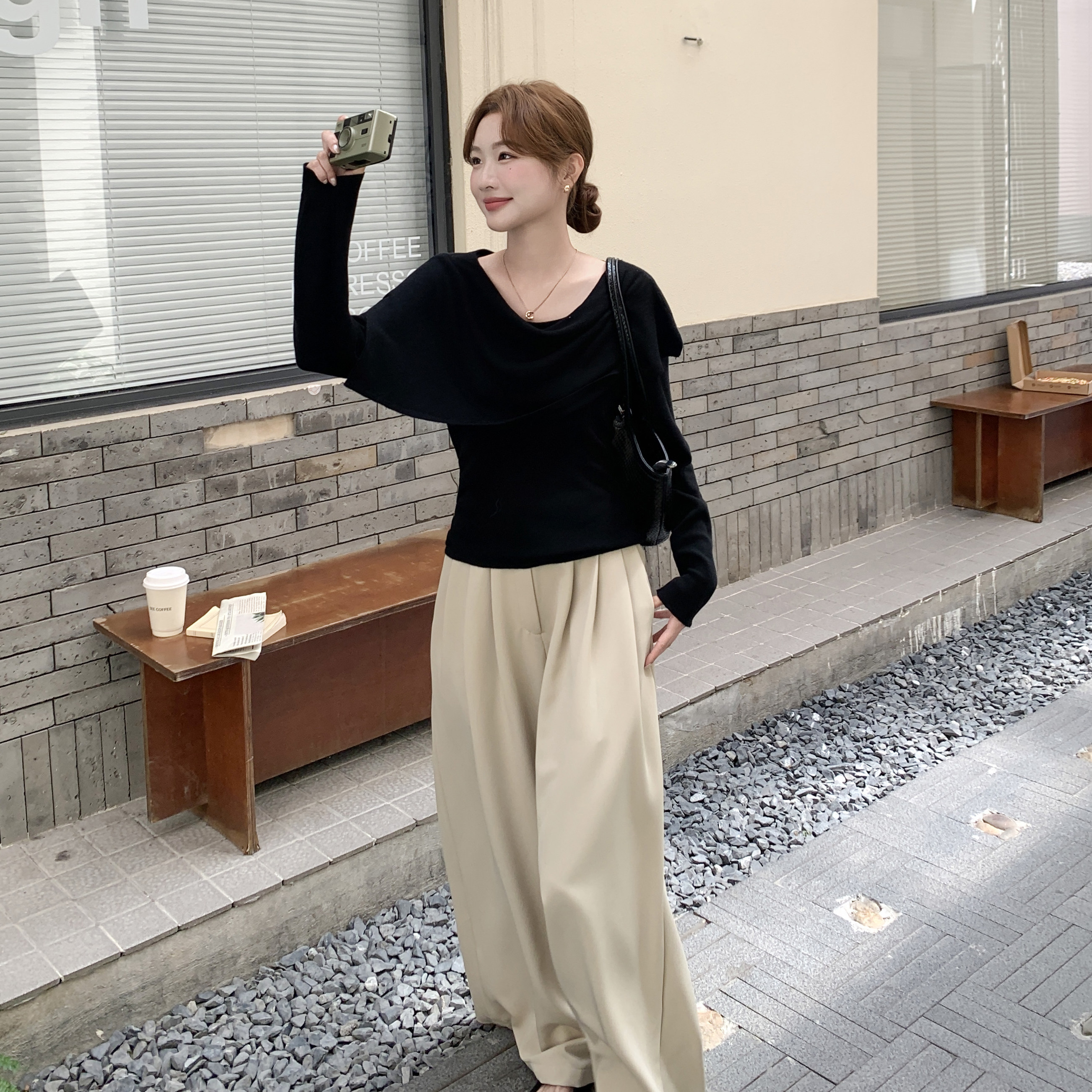 高级感韩系修身显瘦打底衫套装女秋季一整套穿搭显瘦阔腿裤两件套,女装套装/套裙,2D078
