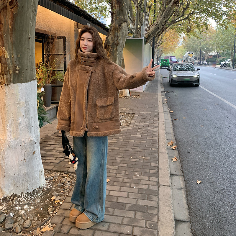 美拉德皮毛一体羊羔毛外套加厚保暖机车服2379P205控298,女装棉衣/棉服,2C029