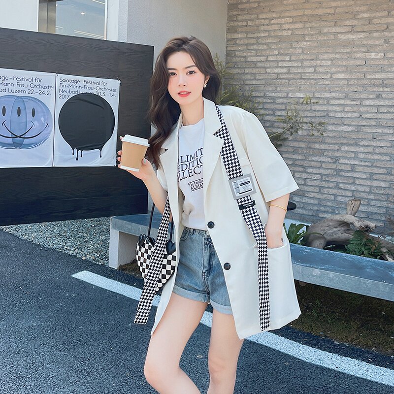 甜辣白色西装外套女春秋2025新款秋装女装设计感炸街宽松气质西服,女装西装,2C058