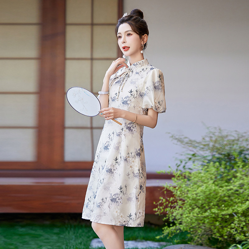 吾爱衣2407款碎花连衣裙女新中式改良旗袍洋气遮肉裙子,女装连衣裙,吾爱衣
