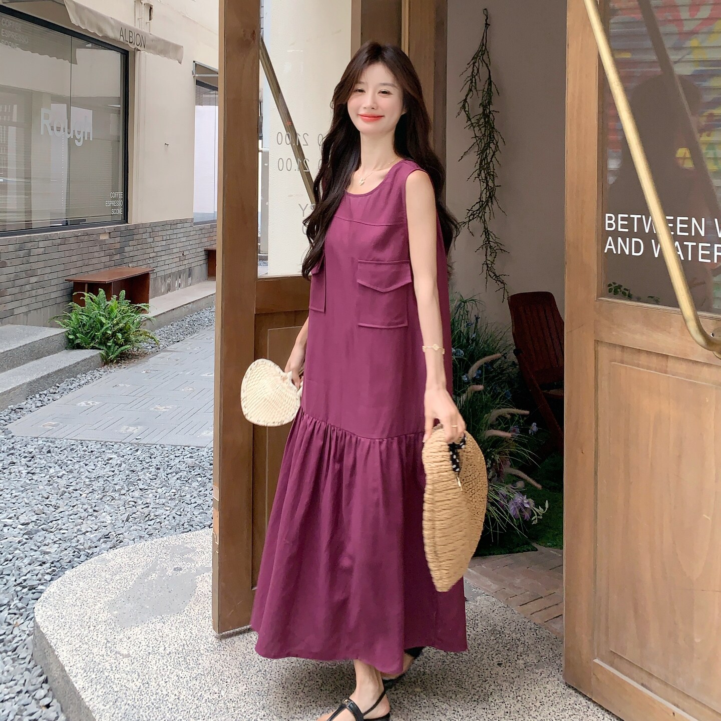 玫瑰紫无袖工装连衣裙女夏2025新款巨好看流行爆款背心鱼尾裙韩系,女装连衣裙,2C327