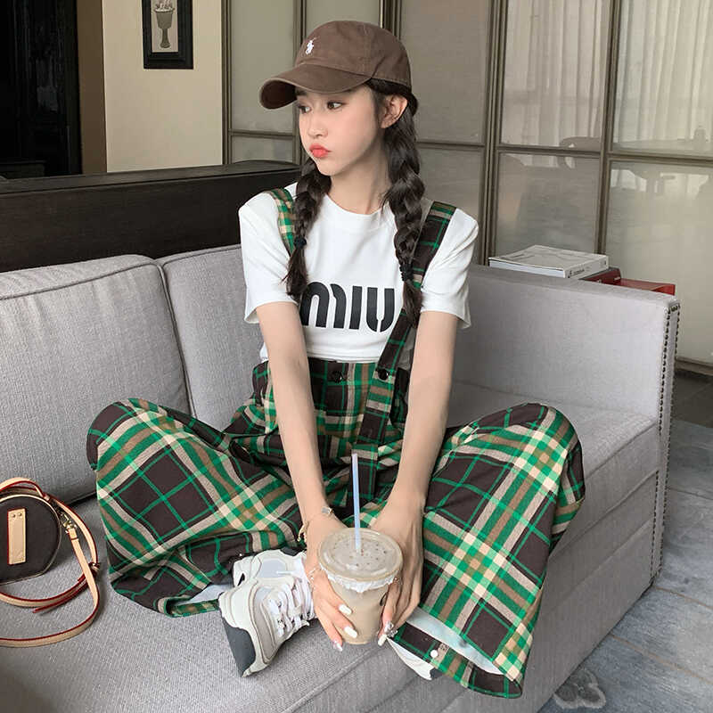 2C085-Q892P105格子背带阔腿裤小脚裤控158现货,女装休闲裤,2C085
