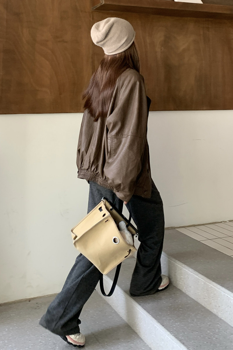 咖色皮衣外套女春秋2026新款高级感小个子宽松机车皮夹克潮,女装皮衣,2C166