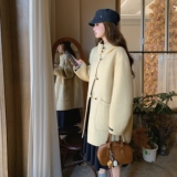 卡其色短款连帽毛呢外套女短款冬新款韩系复古加厚减龄双面呢大衣，女装毛呢外套，2D008