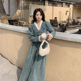 小香风v领牛仔连衣裙女夏薄款2025年新款法式超好看长裙两件套装，女装套装/套裙，2C255