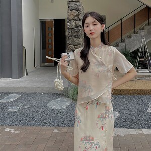 【现货】风印花气质优雅套装裙两件套2C029图片