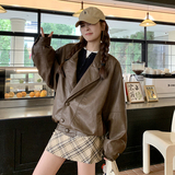咖色皮衣外套女春秋2026新款高级感小个子宽松机车皮夹克潮，女装皮衣，2C166
