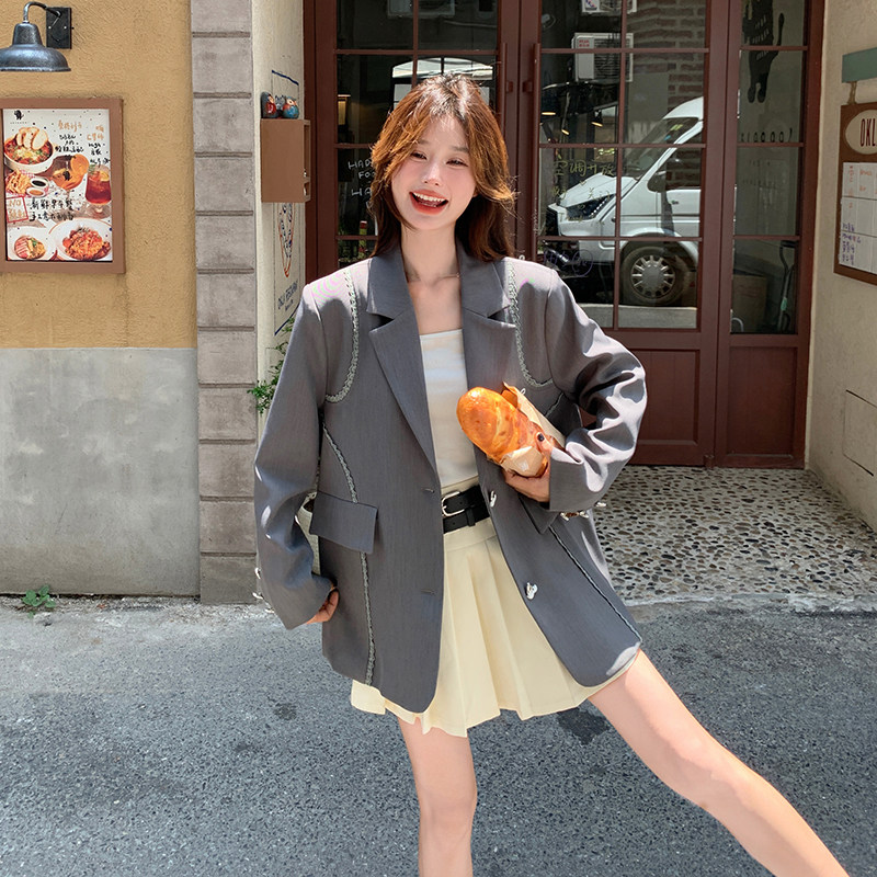 韩版时尚甜美学院风西装外套女2025春秋季新款宽松显瘦高级感上衣图片