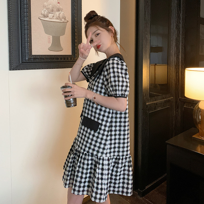 小香风撞色格子连衣裙9081-P115控168图片