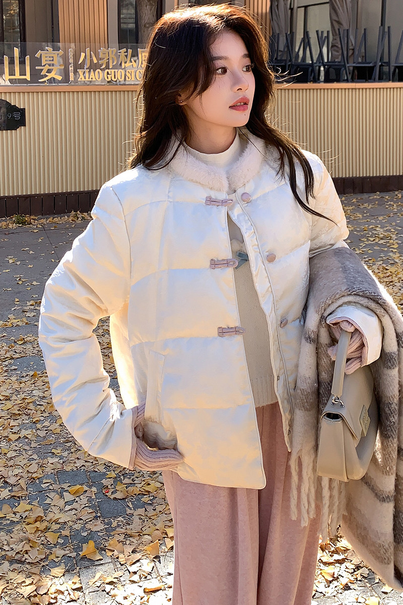 新中式国风提花羽绒服女冬季2025新款超好看盘扣气质短款小个子,女装羽绒服,2C057