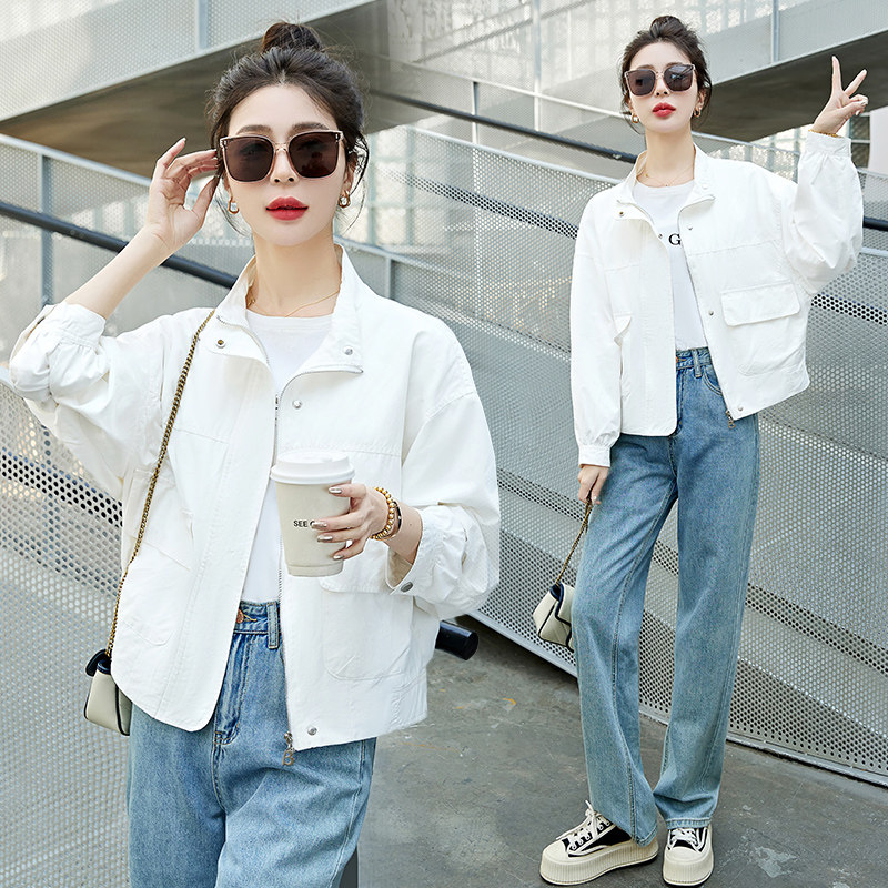 短外套女2025年秋季新款韩版宽松简约百搭小个子夹克短款上衣,女装短外套,蓝朵琳