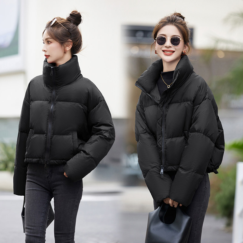 立领面包服女2025年冬季新款宽松休闲韩系通勤羽绒保暖加厚外套,女装羽绒服,蓝朵琳