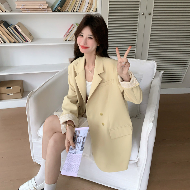新款！2026春季蕾丝拼接黄色西装短外套C205-P145K238,女装西装,2C320