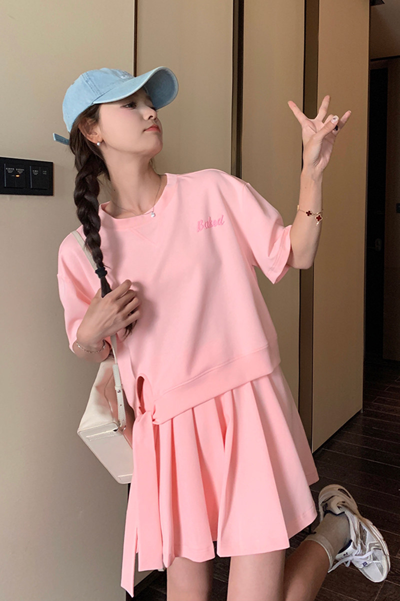 新款现货粉色休闲短袖卫衣套装女2C052-T77-P125-K178,女装套装/套裙,2C052